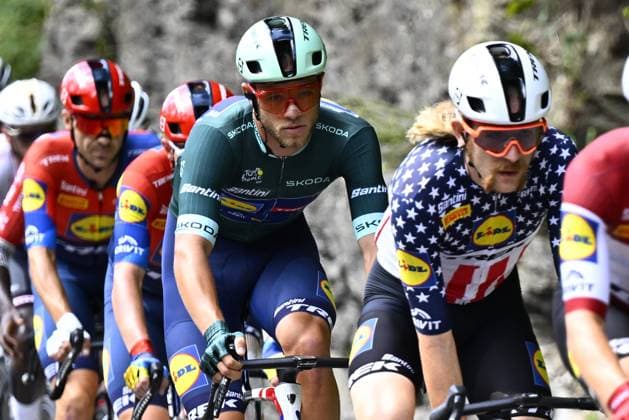 Italian Jonathan Milan of Lidl-Trek wearing the green jersey of leader in the sprint ranking pictured in action during stage 19 of the 2025 Tour de France cycling race, from Albertville to La Plagne (130km), on Friday 25 July 2025 in France. The 112th edition of the Tour de France starts on Saturday 5 July in Lille, France, and will finish in Paris, France on the 27th of July. JASPERxJACOBS  x129990024x