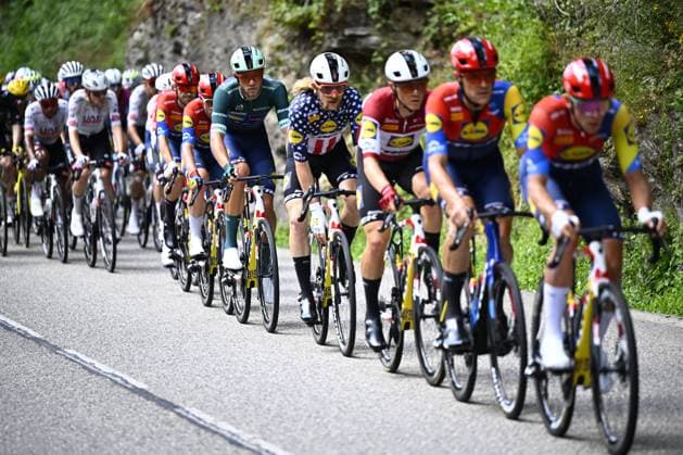 Italian Jonathan Milan of Lidl-Trek wearing the green jersey of leader in the sprint ranking pictured in action during stage 19 of the 2025 Tour de France cycling race, from Albertville to La Plagne (130km), on Friday 25 July 2025 in France. The 112th edition of the Tour de France starts on Saturday 5 July in Lille, France, and will finish in Paris, France on the 27th of July. JASPERxJACOBS  x129990025x