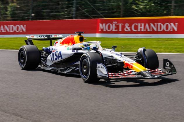 Isack Hadjar Racing Bulls, 20 with his car on track, Belgian Grand Prix, Motorsport, Formula 1, 2025 season, 25 07 2025 Belgian Grand Prix, Motorsport, Formula 1, 2025 season, 25 07 2025 Spa Franchorchamps Copyright: xEibner-Pressefoto AlexanderxNeisx EP_ANS