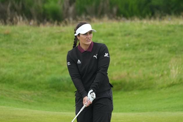 25th July 2025; Dundonald Links, Irvine, Scotland ISPS HANDA Womens Scottish Open Golf Round 2; Kelsey MacDonald watches her approach shot on the 5th hole  AlecxBrown
