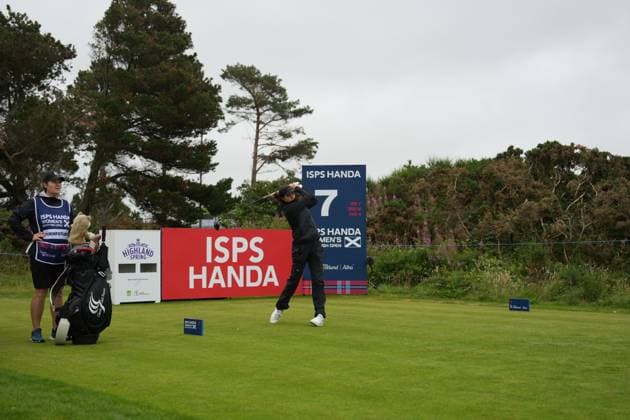 25th July 2025; Dundonald Links, Irvine, Scotland ISPS HANDA Womens Scottish Open Golf Round 2; Laura Fuenfstueck plays her tee shot on the 7th hole at Dundonald Links  AlecxBrown