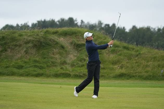 25th July 2025; Dundonald Links, Irvine, Scotland ISPS HANDA Womens Scottish Open Golf Round 2; Johanna Wrigley watches her approach shot fly toward the pin at the 9th hole  AlecxBrown
