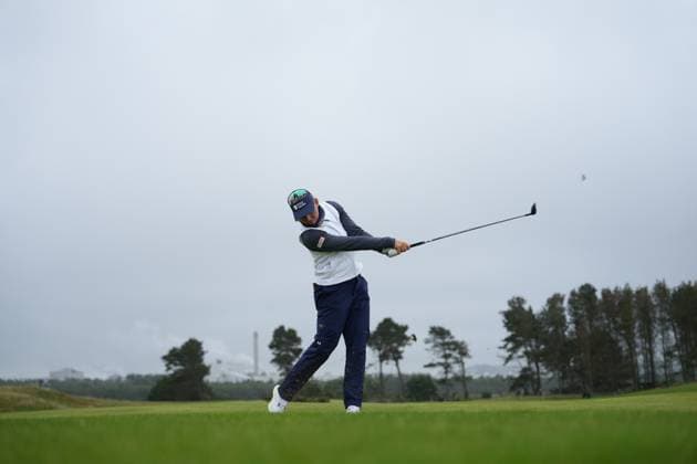25th July 2025; Dundonald Links, Irvine, Scotland ISPS HANDA Womens Scottish Open Golf Round 2; Emily Kristine Pedersen plays her second shot toward the green at the 5th hole.  AlecxBrown