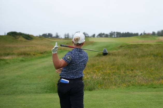 25th July 2025; Dundonald Links, Irvine, Scotland ISPS HANDA Womens Scottish Open Golf Round 2; Chloe Williams plays her tee shot wayward on the 5th hole at Dundonald Links  AlecxBrown