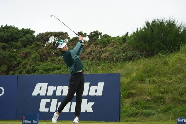 25th July 2025; Dundonald Links, Irvine, Scotland ISPS HANDA Womens Scottish Open Golf Round 2; Grace Kim plays her tee shot on the 6th hole at Dundonald Links  AlecxBrown