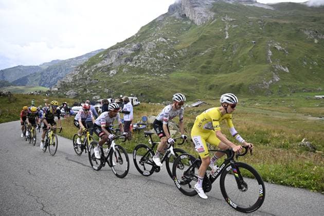 Slovenian Tadej Pogacar of UAE Team Emirates pictured in action during stage 19 of the 2025 Tour de France cycling race, from Albertville to La Plagne (130km), on Friday 25 July 2025 in France. The 112th edition of the Tour de France starts on Saturday 5 July in Lille, France, and will finish in Paris, France on the 27th of July. JASPERxJACOBS  x129996279x