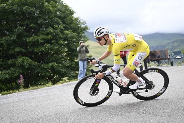 Slovenian Tadej Pogacar of UAE Team Emirates pictured in action during stage 19 of the 2025 Tour de France cycling race, from Albertville to La Plagne (130km), on Friday 25 July 2025 in France. The 112th edition of the Tour de France starts on Saturday 5 July in Lille, France, and will finish in Paris, France on the 27th of July. JASPERxJACOBS  x129996804x
