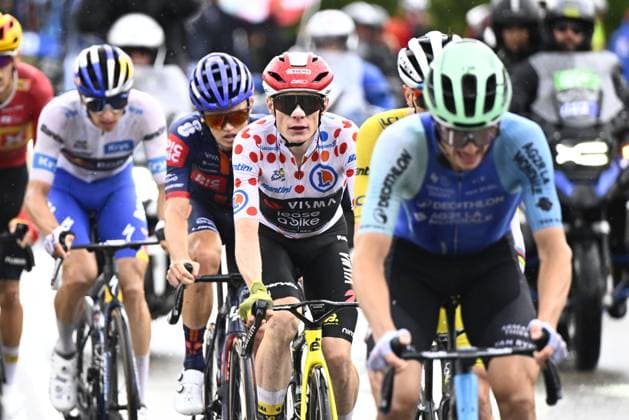 Danish Jonas Vingegaard Hansen of Team Visma-Lease a Bike pictured in action during stage 19 of the 2025 Tour de France cycling race, from Albertville to La Plagne (130km), on Friday 25 July 2025 in France. The 112th edition of the Tour de France starts on Saturday 5 July in Lille, France, and will finish in Paris, France on the 27th of July. JASPERxJACOBS  x129998530x