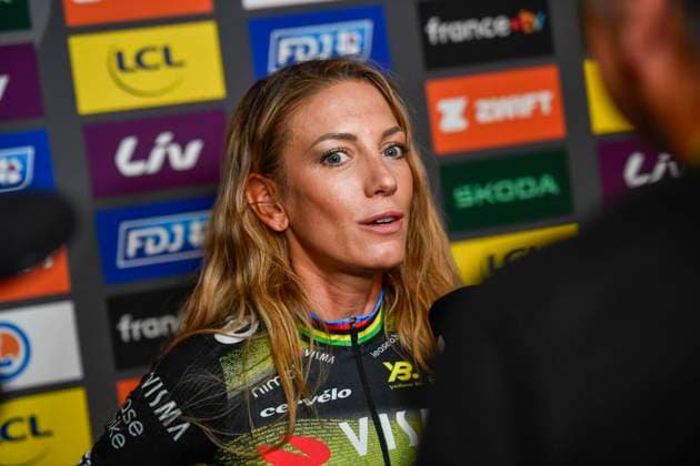 TOUR DE FRANCE FEMININ 2025 PHOTOPQR OUEST FRANCE Mathieu Pattier ; VANNES ; 25 07 2025 ; Conférence de presse avant le départ du tour de France 2025 depuis Vannes le samedi 26 juillet 2025. Pauline Ferrand-Prévot VISMA Cycliste française Women s 2025 Tour de France starts on saturday from Vannes, France, VANNES France  Copyright: xPHOTOPQR OUESTxFRANCE MAXPPPxMathieuxPattierx 20250725OFR3243 20250725OFR3243