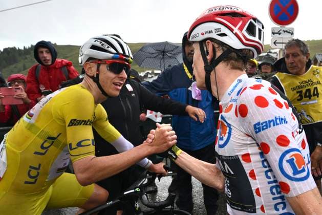 Tour de France 2025 Stage 19 LA PLAGNE, FRANCE - JULY 25 : Pogacar Tadej (SLO) of UAE Team Emirates, Vingegaard Jonas (DEN) of Team Visma Lease a Bike after stage 19 of the 112th edition of Tour de France an UCI World Tour 2.UWT cycling road race stage for Men Elite of 130 km with start in Albertville and finish in La Plagne on July 25, 2025 in La Plagne, France, 25 07 2025 ( Motordriver Kenny Verfaillie - La Plagne France  Copyright: xVincentxKalutx