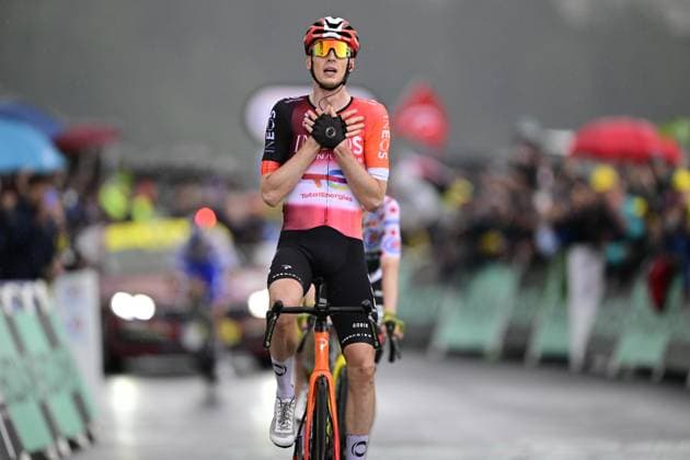 Dutch Thymen Arensman of Ineos Grenadiers pictured winning stage 19 of the 2025 Tour de France cycling race, from Albertville to La Plagne (130km), on Friday 25 July 2025 in France. The 112th edition of the Tour de France starts on Saturday 5 July in Lille, France, and will finish in Paris, France on the 27th of July. DIRKxWAEM  x129999658x