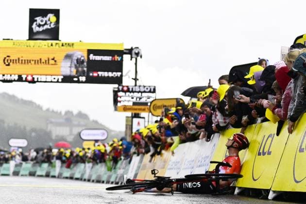 Dutch Thymen Arensman of Ineos Grenadiers pictured after winning stage 19 of the 2025 Tour de France cycling race, from Albertville to La Plagne (130km), on Friday 25 July 2025 in France. The 112th edition of the Tour de France starts on Saturday 5 July in Lille, France, and will finish in Paris, France on the 27th of July. DIRKxWAEM  x129999756x