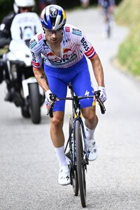 Slovenian Primoz Roglic of RedBull-BORA-hansgrohe pictured in action during stage 19 of the 2025 Tour de France cycling race, from Albertville to La Plagne (130km), on Friday 25 July 2025 in France. The 112th edition of the Tour de France starts on Saturday 5 July in Lille, France, and will finish in Paris, France on the 27th of July. JASPERxJACOBS  x130003756x