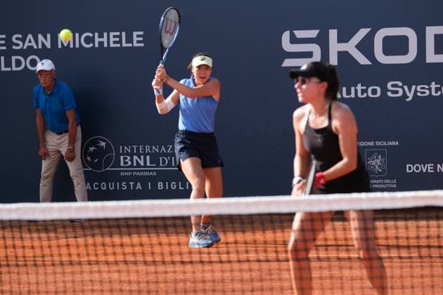 Estelle Cascino and Shuo Feng in action against Amina Anshba and I-Hsuan Cho and Yi-Tsen Cho during the 36th Palermo Ladies Open at Country Time Club during 36Â° Palermo Ladies Open, International Tennis match in Palermo, Italy, July 25 2025  Copyright: xFedericoxSerra IPAxSportx xipa-agency.netx xx IPA_60971798 IPA_Agency_IPA60971798