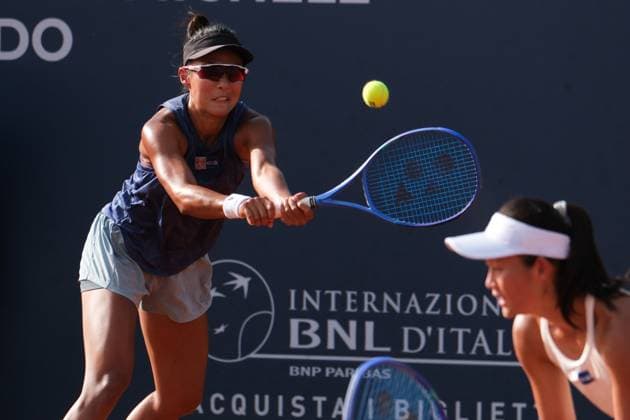Estelle Cascino and Shuo Feng in action against Amina Anshba and I-Hsuan Cho and Yi-Tsen Cho during the 36th Palermo Ladies Open at Country Time Club during 36Â° Palermo Ladies Open, International Tennis match in Palermo, Italy, July 25 2025  Copyright: xFedericoxSerra IPAxSportx xipa-agency.netx xx IPA_60971838 IPA_Agency_IPA60971838