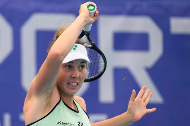 Czech tennis player Linda Noskova playes against Xinyu Wang of China at the WTA, Tennis Damen Livesport Prague Open 2025 women s singles semifinals on the courts of TK Sparta Prague, in Prague, Czech Republic, on July 25, 2025. (CTKxPhoto MichalxKamaryt) CTKPhotoP2025072506196  CTKPhotoP2025072506196