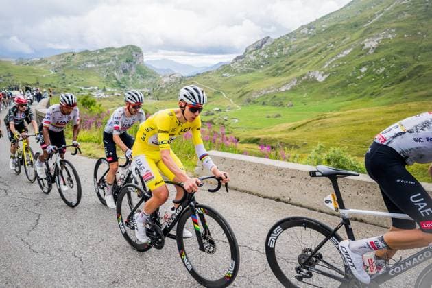 Slovenian Tadej Pogacar of UAE Team Emirates pictured in action during stage 19 of the 2025 Tour de France cycling race, from Albertville to La Plagne (130km), on Friday 25 July 2025 in France. The 112th edition of the Tour de France starts on Saturday 5 July in Lille, France, and will finish in Paris, France on the 27th of July. JASPERxJACOBS  x130013936x