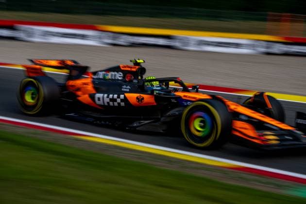 STAVELOT, BELGIUM: Lando Norris, racing for the McLaren F1 team during the 2025 Formula 1 Belgian Grand Prix at the Circuit de Spa-Francorchamps in Stavelot, Belgium