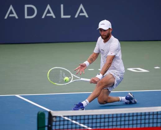 July 25, 2025: Corentin Moutet hits a shot during his match against Daniil Medvedev during the 2025 Mubadala Citi DC Open tennis tournament being played at Rock Creek Park Tennis Center in Washington, D.C. CSM District Of Columbia United States of America - ZUMAc04_ 20250725_zma_c04_123 Copyright: xJustinxCooperx
