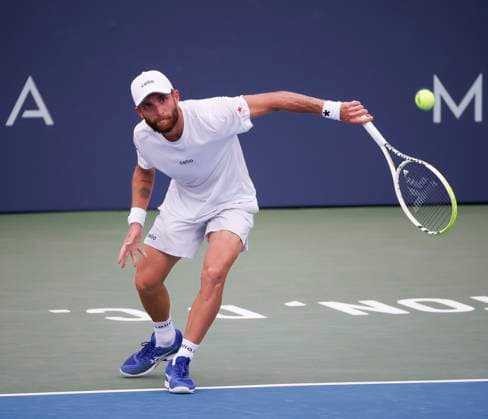 July 25, 2025: Corentin Moutet hits a shot during his match against Daniil Medvedev during the 2025 Mubadala Citi DC Open tennis tournament being played at Rock Creek Park Tennis Center in Washington, D.C. CSM District Of Columbia United States of America - ZUMAc04_ 20250725_zma_c04_138 Copyright: xJustinxCooperx