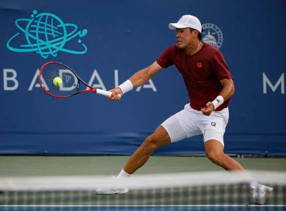 July 25, 2025: Brandon Nakashima hits a shot in his match against Alex De Minaur during the 2025 Mubadala Citi DC Open tennis tournament being played at Rock Creek Park Tennis Center in Washington, D.C. CSM District Of Columbia United States of America - ZUMAc04_ 20250725_zma_c04_239 Copyright: xJustinxCooperx