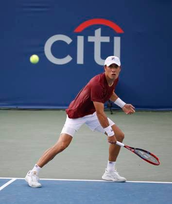 July 25, 2025: Brandon Nakashima hits a shot in his match against Alex De Minaur during the 2025 Mubadala Citi DC Open tennis tournament being played at Rock Creek Park Tennis Center in Washington, D.C. CSM District Of Columbia United States of America - ZUMAc04_ 20250725_zma_c04_263 Copyright: xJustinxCooperx