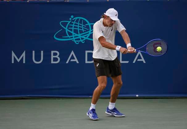 July 25, 2025: Alex De Minaur hits a shot in his match against Brandon Nakashima during the 2025 Mubadala Citi DC Open tennis tournament being played at Rock Creek Park Tennis Center in Washington, D.C. CSM District Of Columbia United States of America - ZUMAc04_ 20250725_zma_c04_262 Copyright: xJustinxCooperx
