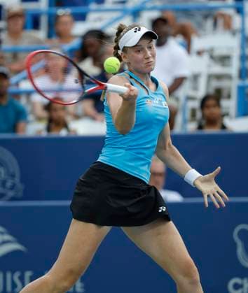 July 25, 2025: Elena Rybakina hits a shot in her match against Magdalena Frech during the 2025 Mubadala Citi DC Open tennis tournament being played at Rock Creek Park Tennis Center in Washington, D.C. CSM District Of Columbia United States of America - ZUMAc04_ 20250725_zma_c04_268 Copyright: xJustinxCooperx