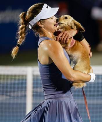 July 25, 2025: Anna Kalinskaya holds her dog after her match against Clara Tauson during the 2025 Mubadala Citi DC Open tennis tournament being played at Rock Creek Park Tennis Center in Washington, D.C. CSM District Of Columbia United States of America - ZUMAc04_ 20250725_zma_c04_283 Copyright: xJustinxCooperx