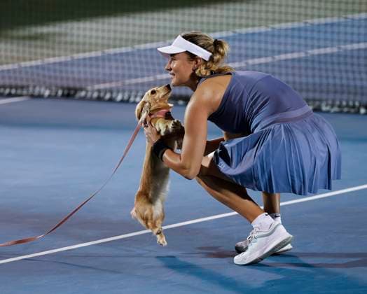July 25, 2025: Anna Kalinskaya holds her dog after her match against Clara Tauson during the 2025 Mubadala Citi DC Open tennis tournament being played at Rock Creek Park Tennis Center in Washington, D.C. CSM District Of Columbia United States of America - ZUMAc04_ 20250725_zma_c04_287 Copyright: xJustinxCooperx