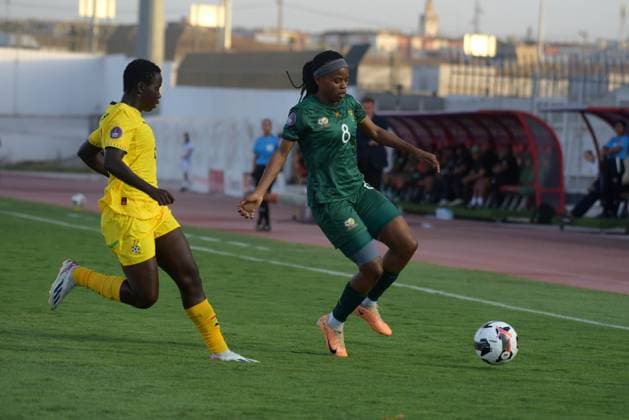CASABLANCA, MOROCCO - JULY 25: Hildah Magaia of South Africa and Comfort Yeboah of Ghana during the 2025 Women s Africa Cup of Nations (WAFCON) third place match between Ghana and South Africa at Stade Larbi Zaouli on July 25, 2025 in Casablanca, Morocco. Photo by Mansa Ayoola Copyright: xx