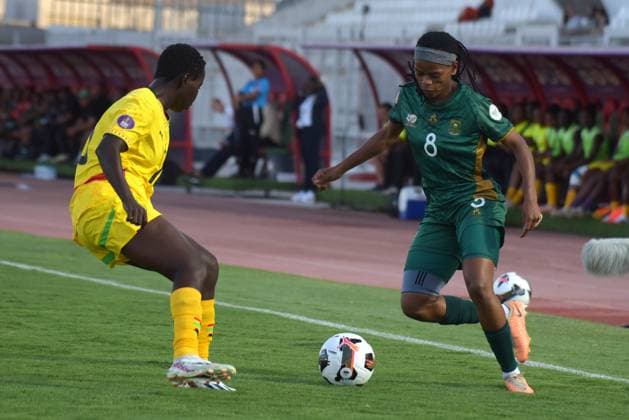 CASABLANCA, MOROCCO - JULY 25: Hildah Magaia of South Africa and Comfort Yeboah of Ghana during the 2025 Women s Africa Cup of Nations (WAFCON) third place match between Ghana and South Africa at Stade Larbi Zaouli on July 25, 2025 in Casablanca, Morocco. Photo by Mansa Ayoola Copyright: xx