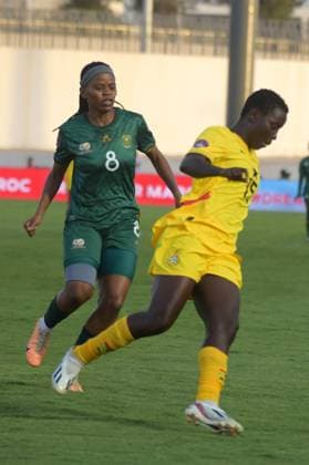 CASABLANCA, MOROCCO - JULY 25: Hildah Magaia of South Africa and Comfort Yeboah of Ghana during the 2025 Women s Africa Cup of Nations (WAFCON) third place match between Ghana and South Africa at Stade Larbi Zaouli on July 25, 2025 in Casablanca, Morocco. Photo by Mansa Ayoola Copyright: xx