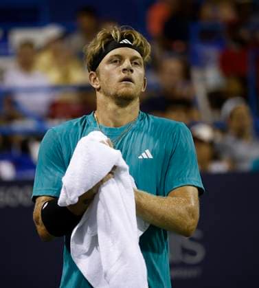 July 25, 2025: Alejandro Davidovich Fokina in his match against Taylor Fritz during the 2025 Mubadala Citi DC Open tennis tournament being played at Rock Creek Park Tennis Center in Washington, D.C. CSM District Of Columbia United States of America - ZUMAc04_ 20250725_zma_c04_298 Copyright: xJustinxCooperx
