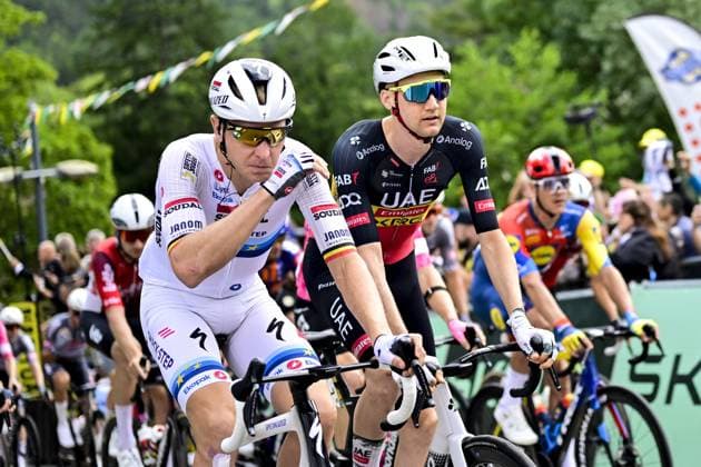 Belgian Tim Merlier of Soudal Quick-Step and Belgian Tim Wellens of UAE Team Emirates pictured ahead of the stage 20 of the 2025 Tour de France cycling race, from Nantua to Montpellier (185km), on Saturday 26 July 2025 in France. The 112th edition of the Tour de France starts on Saturday 5 July in Lille, France, and will finish in Paris, France on the 27th of July. DIRKxWAEM  x130043645x