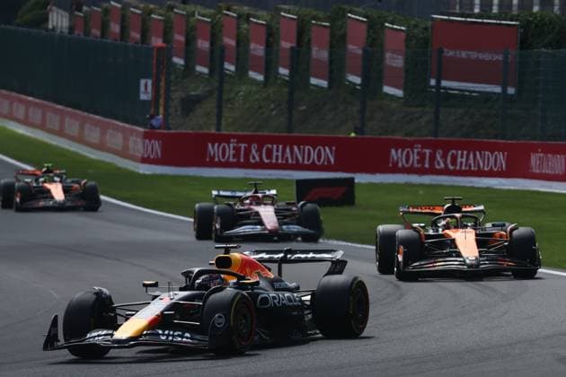 F1 Belgian Grand Prix 2025 Sprint Max Verstappen of Red Bull Racing, Oscar Piastri of McLaren, Charles Leclerc of Ferrari and Oscar Piastri of McLaren during Sprint ahead of the Formula 1 Belgian Grand Prix at Spa-Francorchamps in Spa, Belgium on July 26, 2025. Spa Belgium  Copyright: xJakubxPorzyckix originalFilename:porzycki-f1belgia250726_npMe0.jpg