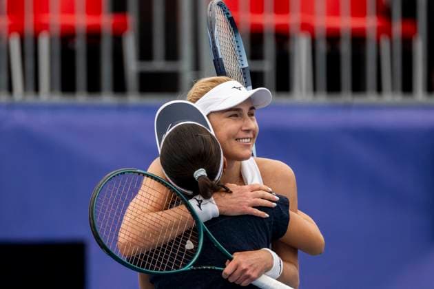 Nadiia Kichenok of Ukraine (right) and Makoto Ninomiya of Japan won the match against Czech tennis players Laura Samson and Lucie Havlickova at the WTA, Tennis Damen Livesport Prague Open 2025 women s doubles final on the courts of TK Sparta Prague, in Prague, Czech Republic, on July 26, 2025. (CTKxPhoto OndrejxDeml) CTKPhotoP2025072603036  CTKPhotoP2025072603036