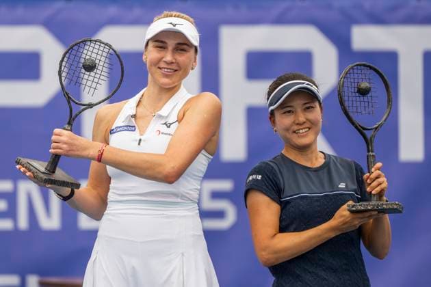 Nadiia Kichenok of Ukraine (left) and Makoto Ninomiya of Japan won the match against Czech tennis players Laura Samson and Lucie Havlickova at the WTA, Tennis Damen Livesport Prague Open 2025 women s doubles final on the courts of TK Sparta Prague, in Prague, Czech Republic, on July 26, 2025. (CTKxPhoto OndrejxDeml) CTKPhotoP2025072603077  CTKPhotoP2025072603077