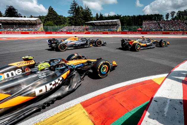 Formule 1 driver Oscar Piastri of McLaren, Formule 1 driver MAX Verstappen of Red Bull Racing during the sprintrace and qualification Grand Prix Formula 1 Spa Francorchamps 2025 at the Circuit Spa Francorchamps for the Formula 1 Moët Chandon Belgium Grand Prix 2025 season 2025 2026 in SPA, Belgium on 26 july 2025, photo by Marcel van Dorst EYE4images DeFodi Images
