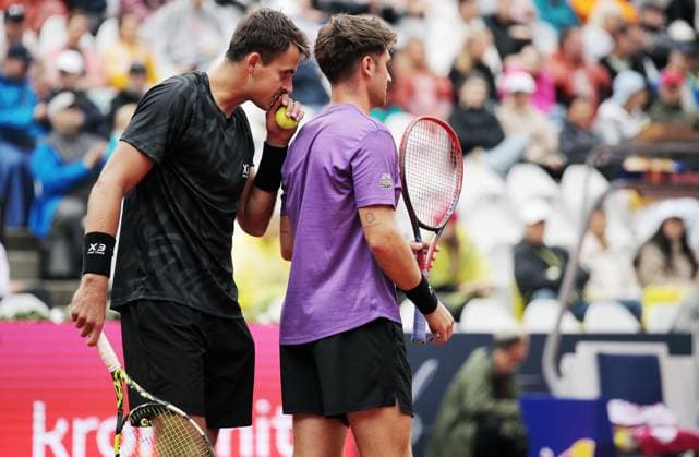 TENNIS - ATP, Tennis Herren Generali Open 2025 KITZBUEHEL,AUSTRIA,26.JUL.25 - TENNIS - ATP World Tour, Generali Open. Image shows Petr Nouza (CZE) and Patrik Rikl (CZE).  GEPAxpictures xMatthiasxHauer