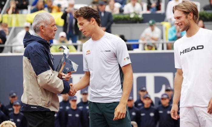 TENNIS - ATP, Tennis Herren Generali Open 2025 KITZBUEHEL,AUSTRIA,26.JUL.25 - TENNIS - ATP World Tour, Generali Open. Image shows Markus Bodner, Joel Schwaerzler (AUT) and Neil Oberleitner (AUT).  GEPAxpictures xMatthiasxHauer