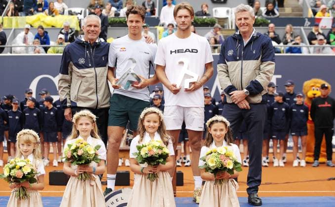 TENNIS - ATP, Tennis Herren Generali Open 2025 KITZBUEHEL,AUSTRIA,26.JUL.25 - TENNIS - ATP World Tour, Generali Open. Image shows Markus Bodner, Joel Schwaerzler (AUT), Neil Oberleitner (AUT) and Herbert Guenther.  GEPAxpictures xMatthiasxHauer