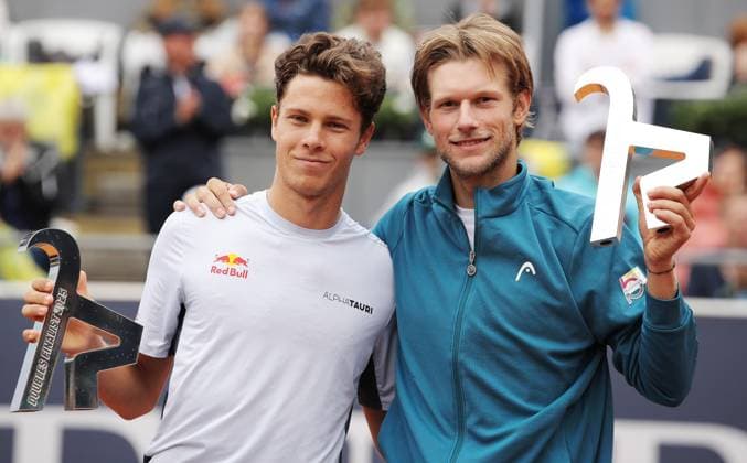 TENNIS - ATP, Tennis Herren Generali Open 2025 KITZBUEHEL,AUSTRIA,26.JUL.25 - TENNIS - ATP World Tour, Generali Open. Image shows Joel Schwaerzler (AUT) and Neil Oberleitner (AUT).  GEPAxpictures xMatthiasxHauer