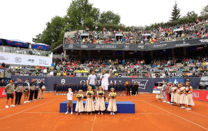 TENNIS - ATP, Tennis Herren Generali Open 2025 KITZBUEHEL,AUSTRIA,26.JUL.25 - TENNIS - ATP World Tour, Generali Open. Image shows Joel Schwaerzler (AUT) and Neil Oberleitner (AUT).  GEPAxpictures xMatthiasxHauer