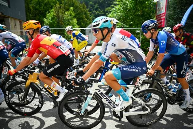 Tour de Wallonie 2025 Stage 1 NASSOGNE, BELGIUM - JULY 26 : Buratti Nicolo of Bahrain - Victorious in action during stage 1 of the 30th edition of Tour de Wallonie an UCI ProSeries 2.Pro cycling road race stage for Men Elite of 182 km with start in Nassogne and finish in Nassogne on July 26, 2025 in Nassogne, Belgium, 26 07 2025 ( Motordriver Pieter Van Herzele - Nassogne Belgium  Copyright: xTomasxSiskx