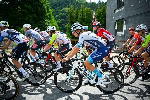 Tour de Wallonie 2025 Stage 1 NASSOGNE, BELGIUM - JULY 26 : Ermakov Roman of Bahrain - Victorious in action during stage 1 of the 30th edition of Tour de Wallonie an UCI ProSeries 2.Pro cycling road race stage for Men Elite of 182 km with start in Nassogne and finish in Nassogne on July 26, 2025 in Nassogne, Belgium, 26 07 2025 ( Motordriver Pieter Van Herzele - Nassogne Belgium  Copyright: xTomasxSiskx