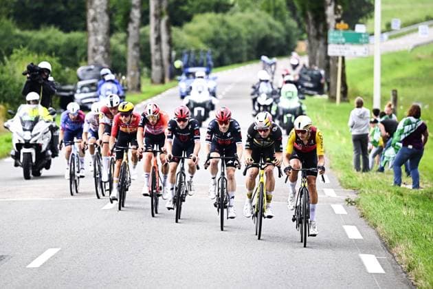 Belgian Wout van Aert of Team Visma-Lease a Bike and Belgian Dylan Teuns of Cofidis pictured in action during stage 20 of the 2025 Tour de France cycling race, from Nantua to Montpellier (185km), on Saturday 26 July 2025 in France. The 112th edition of the Tour de France starts on Saturday 5 July in Lille, France, and will finish in Paris, France on the 27th of July. JASPERxJACOBS  x130050884x