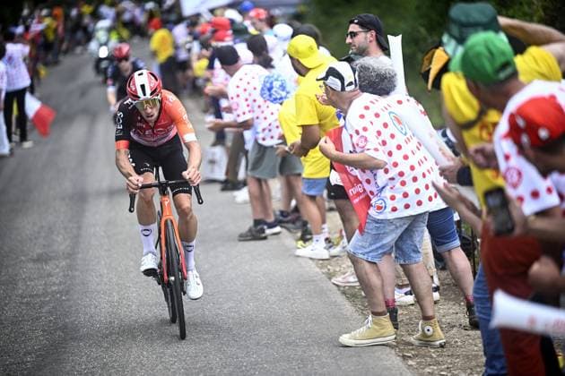 French Axel Laurance of Ineos Grenadiers pictured in action during stage 20 of the 2025 Tour de France cycling race, from Nantua to Montpellier (185km), on Saturday 26 July 2025 in France. The 112th edition of the Tour de France starts on Saturday 5 July in Lille, France, and will finish in Paris, France on the 27th of July. JASPERxJACOBS  x130051269x