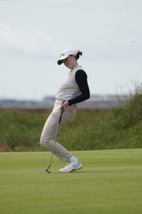 26th July 2025; Dundonald Links, Irvine, Scotland ISPS HANDA Womens Scottish Open Golf Round 3; Karis Davidson reacts after sinking a birdie putt  AlecxBrown