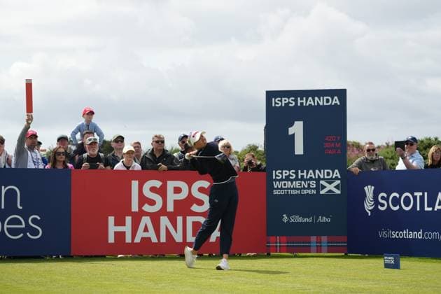 26th July 2025; Dundonald Links, Irvine, Scotland ISPS HANDA Womens Scottish Open Golf Round 3; Nanna Koerstz Madsen plays her tee shot on the 1st hole at Dundonald Links  AlecxBrown